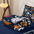 thumbnail image 5 of Homewish Kids Baseball Football Rugby Printed Zipper Full Size Comforter Sets with Fitted Sheet and 2 Pillowcases For Ball Games Lover,Monogrammed J Zipper Bedding Set,Navy Blue Reversible,4-Piece, 5 of 7