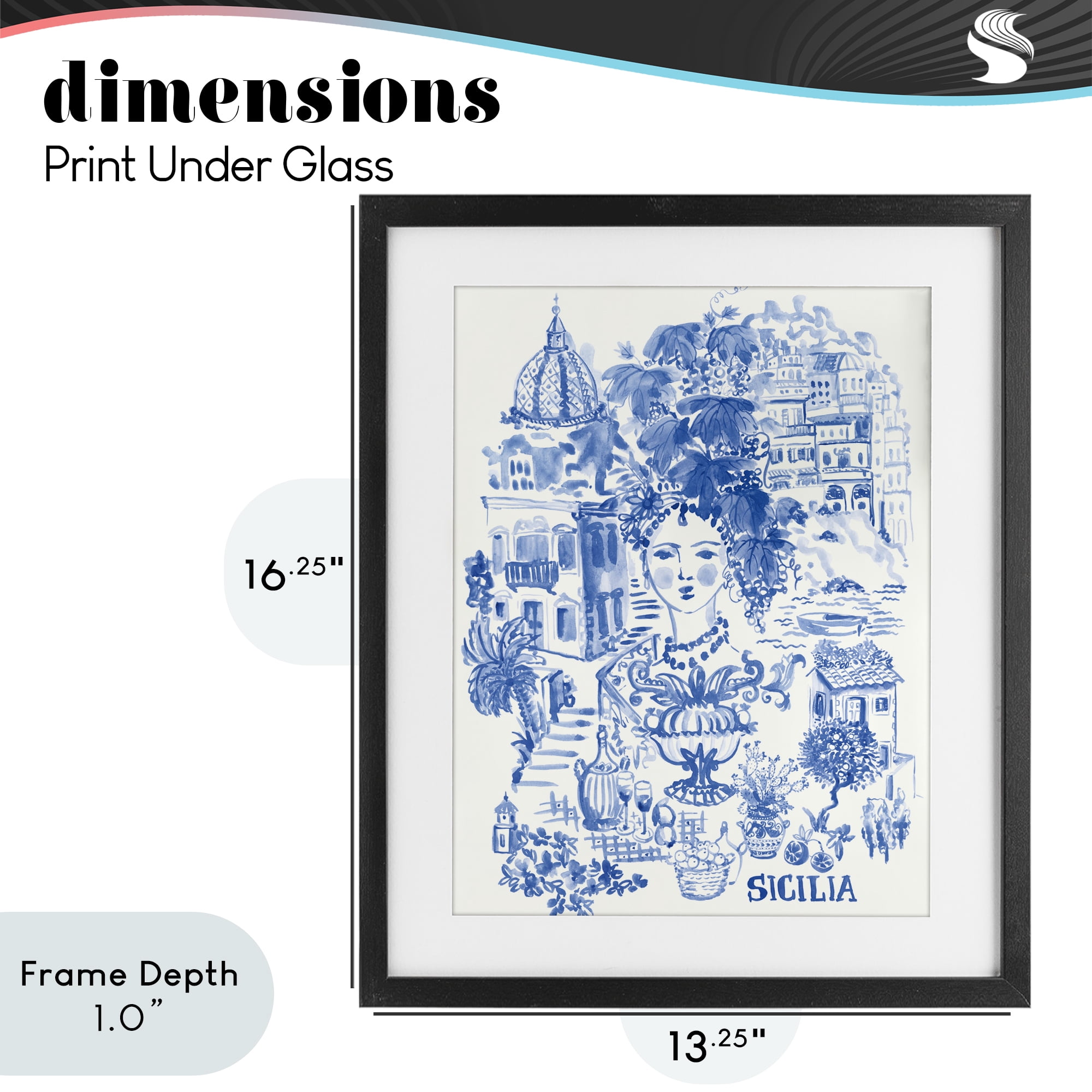 Stupell Industries Sicilia City In Blue Black Framed Print Under Glass, design by Karolina Sato