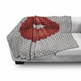 thumbnail image 3 of Feminine Soft Flannel Fleece Throw Blanket, Lips Illustration Cosmetics Pattern Womanly Ornamental Design, Cozy Plush for Indoor and Outdoor Use, 60" x 80", Grey and Red, by Ambesonne, 3 of 6