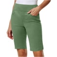 thumbnail image 2 of Women's Stretch Twill Bermuda Shorts, Elastic High Waist Pull On Hiking Shorts with Pockets, Casual Summer Outdoor Shorts for Women, Womens | VerBelle,Green 3XL, 2 of 9