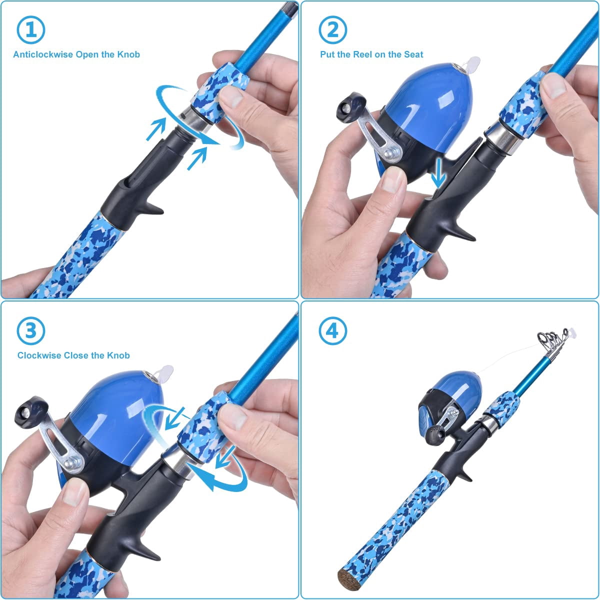 Fishing Pole Set With Full Starter Kits 2 Portable Telescopic Rod And Spincast Reel Cambos A Net 2 Buckets For