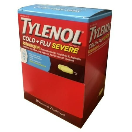 Tylenol Cold Flu Severe 50 packs of 2 Caplets in Each pack, Dispenser Pouch Box EXP 03/20