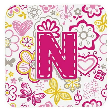 

Carolines Treasures CJ2005-NFC Letter N Flowers And Butterflies Pink Foam Coasters- Set Of 4