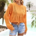 thumbnail image 2 of Kaemgyyd Crochet Cover Ups for Women Hollow out Long Sleeve Knit Coverup Summer Outfits Trendy Tie up Beach Swimsuit, 2 of 7