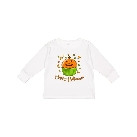 Inktastic Happy Halloween- cute pumpkin cupcake Boys or Girls Long Sleeve Toddler T-Shirt