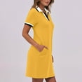 thumbnail image 6 of NXMZXB Women’s Polo Dresses 2025 Short Sleeve Casual Striped Color Block Collared V Neck Summer Tennis Golf Mini Shirt Dress with Pockets Yellow M, 6 of 10