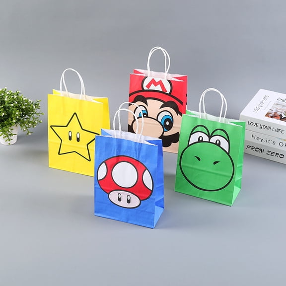 24 Mario Candy Bags with Handles, Mario-themed Tote Bags for School, Birthdays, Weddings, Baby Showers, Party Decorations