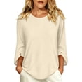 thumbnail image 6 of ClodeEU Women's Crew Neck 3/4 Sleeve Blouse,Solid Casual Loose Fit Basic Top Beige,Women's Plus L, 6 of 7