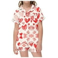 thumbnail image 4 of Valentine Pajamas Toddler Girls Button Down Pjs Set Short Sleeve Loungewear Set Comfortable Heart Printed Home Sleepwear Nightwear Loungewear Clothes Set Gifts for Kids 3-4 Years, 4 of 4