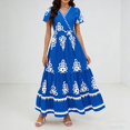 thumbnail image 5 of Aellinatey Women's Casual V-Neck Bohemian Maxi Dress, Flowy A-line Flared Sleeve Layered Floral Dress with Pockets, 5 of 9