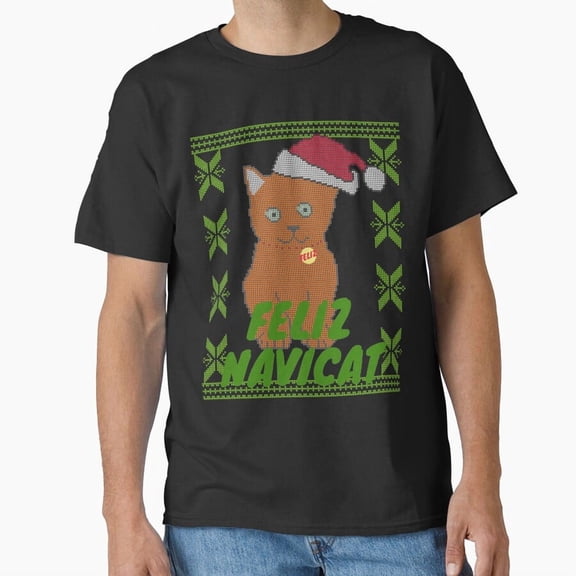 Feliz Navicat Cute Orange Cat Ugly Christmas Sweater Design Gift Unisex T-Shirt, for men & women, up to size 5XL
