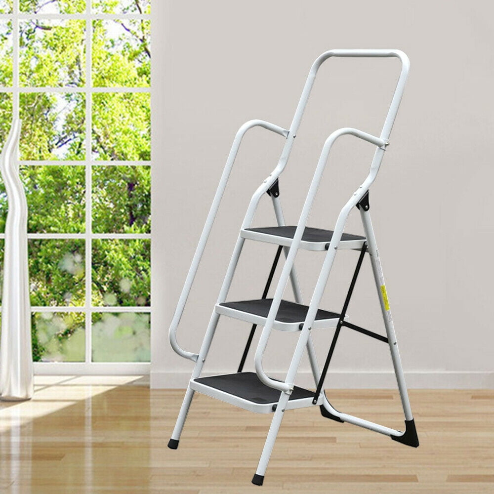 Details about   NEW Home Use 3-Step Short Handrail Iron Ladder Black & White 