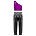 thumbnail image 2 of TiaoBug Kids Girls Metallic One Shoulder Crop Top with Jogger Pants Dance Outfits Sport Gymnastic Workout Activewear Rose Red&Black 6, 2 of 4