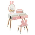 thumbnail image 5 of Resenkos Kids Vanity Table and Chair Set with Drawer Shelf and Rabbit Mirror-Pink, Kids Makeup Vanity for Girls Kids, 5 of 9
