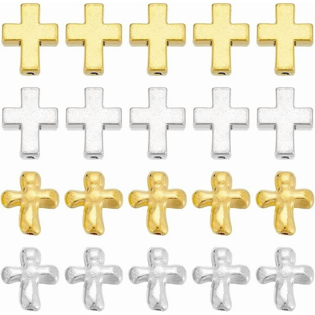40 cuentas espaciadoras de crucifijo de 4 estilos, cuentas tibetanas hechas a mano de aleación, cuentas sueltas de metal sagrado, cuentas de oración, cuentas colgantes.