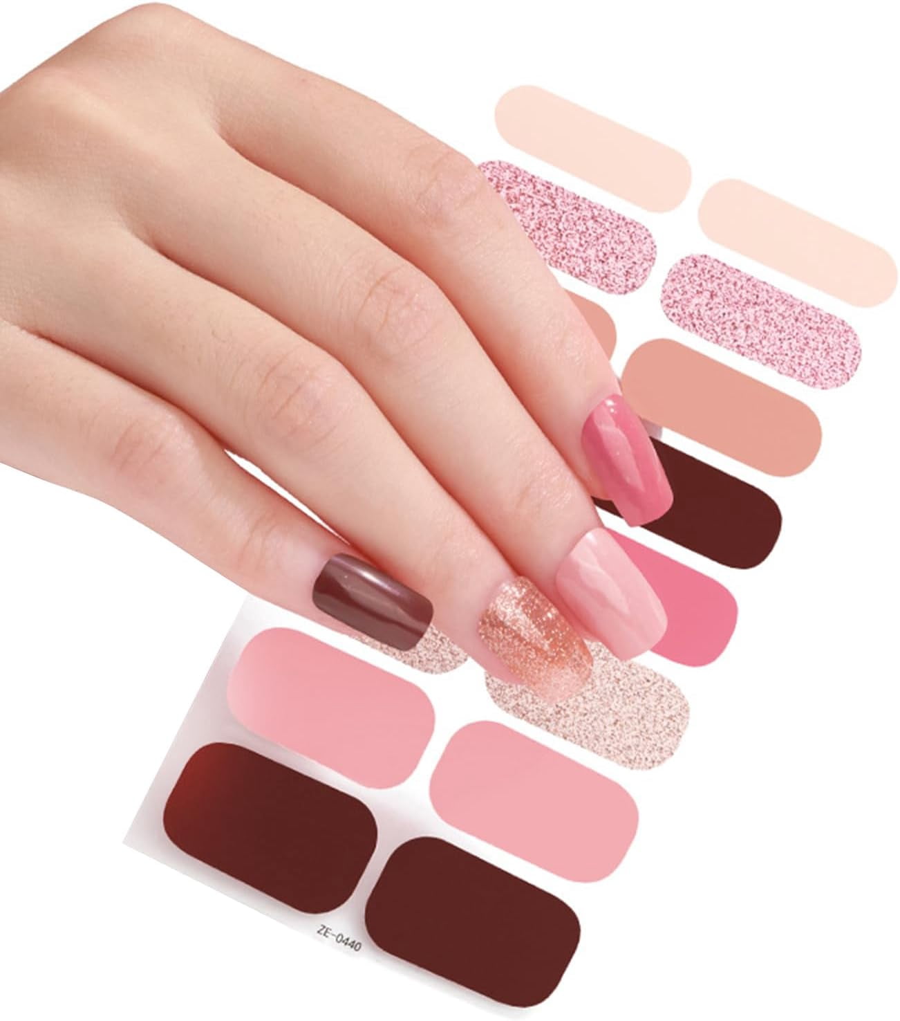 LINLIN 16 Strips Semi Cured Gel Nail Stickers Set for UV Lamp Designer 3D Nails Polish Wraps Fashion Gel Nail Art Stickers Self-Adhesive Nail Polish Strips Nail Polish Wraps