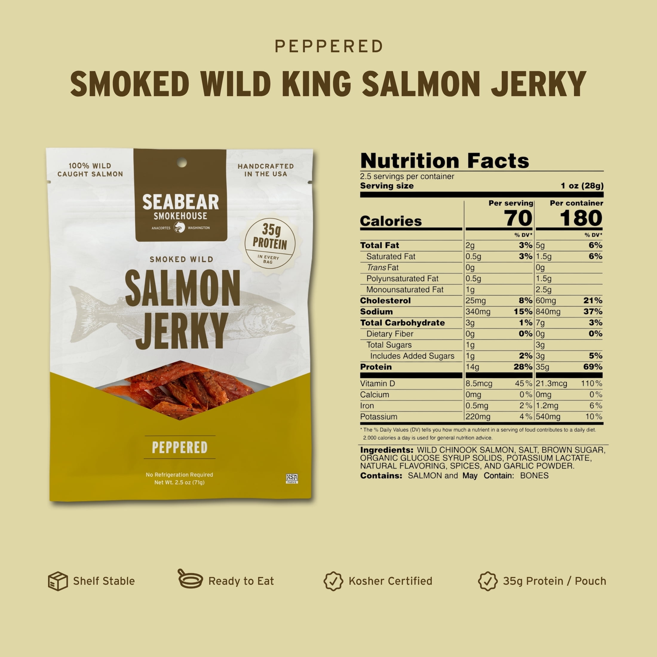 SeaBear Smoked Salmon Jerky Variety Pack, 3.5 oz (3 Pack)