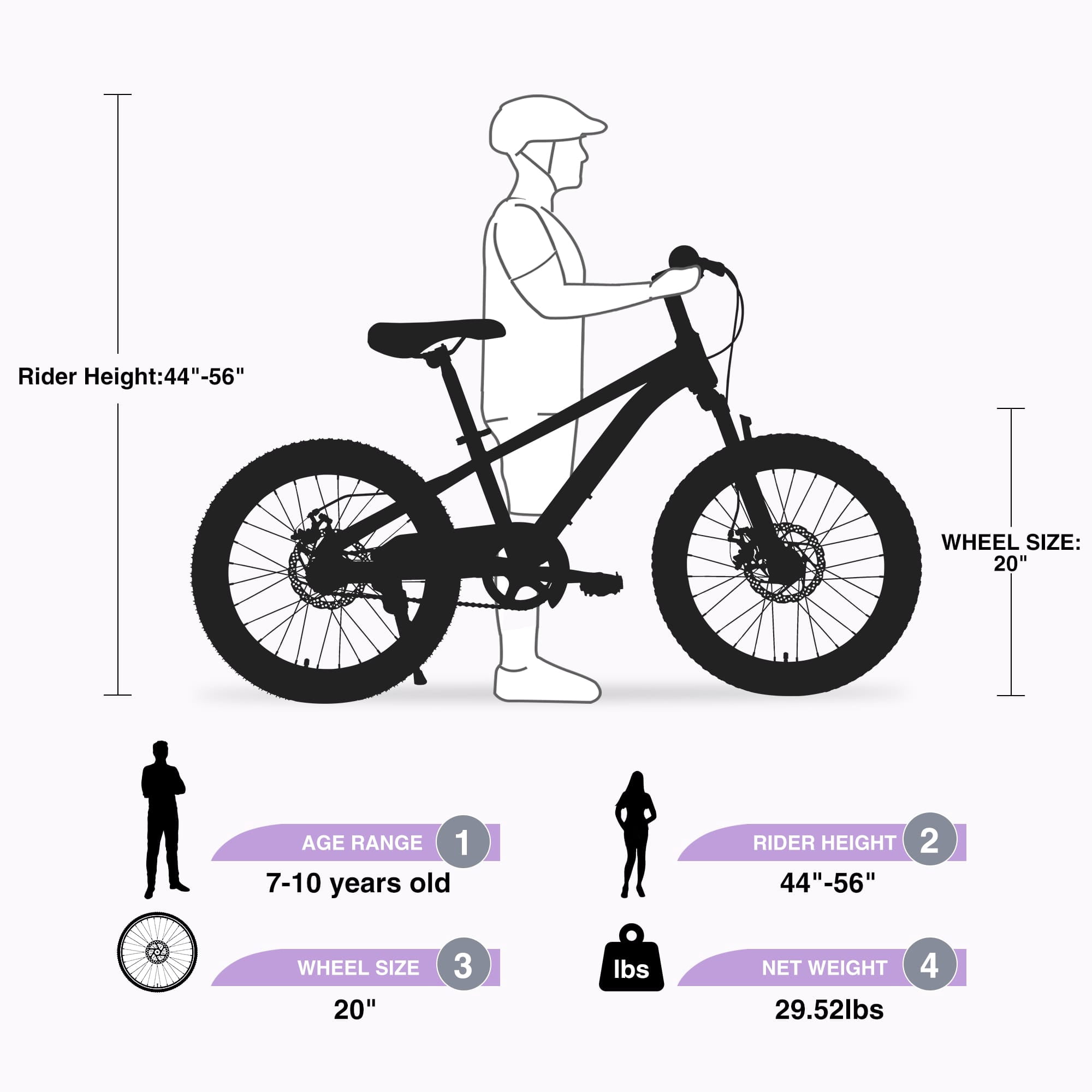 20 Inch Kids' Bike, Boys Girls Mountain Bike Ages 8-12, 7 Speed Teenager Children Kids' Bicycles, Front Suspension Disc Brake Rear V-Brake, High Steel Frame