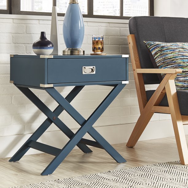 Chelsea Lane XBase 1Drawer Nightstand Side Table, Blue
