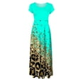 thumbnail image 4 of Jusqu'à 65 % de Réduction! Robes d'Été Mode pour Femmes 2024 Grande Taille Col Rond Manches Courtes Imprimé Quotidien Décontracté Vintage Bohème Robe Maxi, 4 of 5