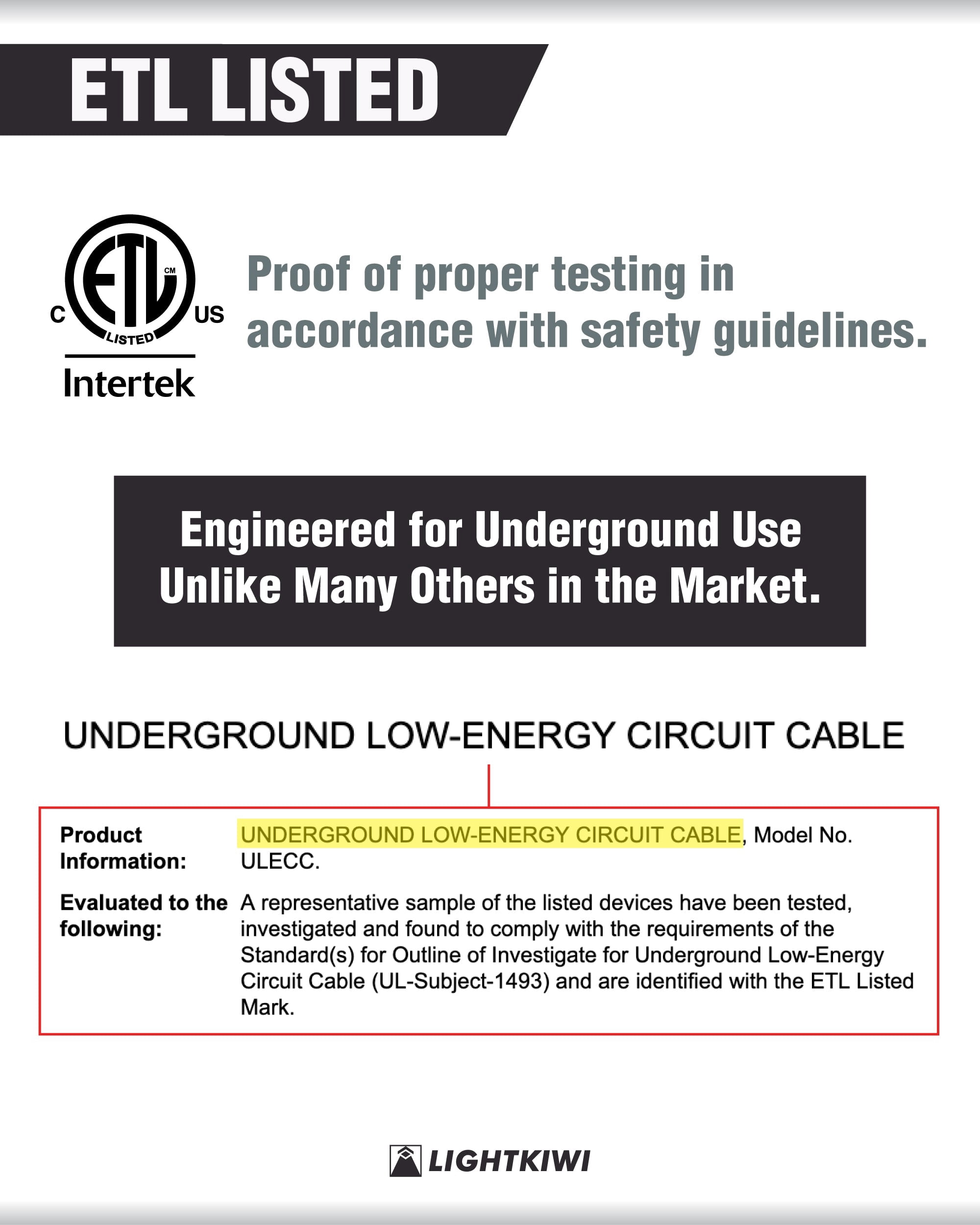 Lightkiwi 14/2 Low Voltage Landscape Wire 100FT – Direct Burial Copper Outdoor Cable for LED Path, Spotlight & Garden Lighting, ETL Listed
