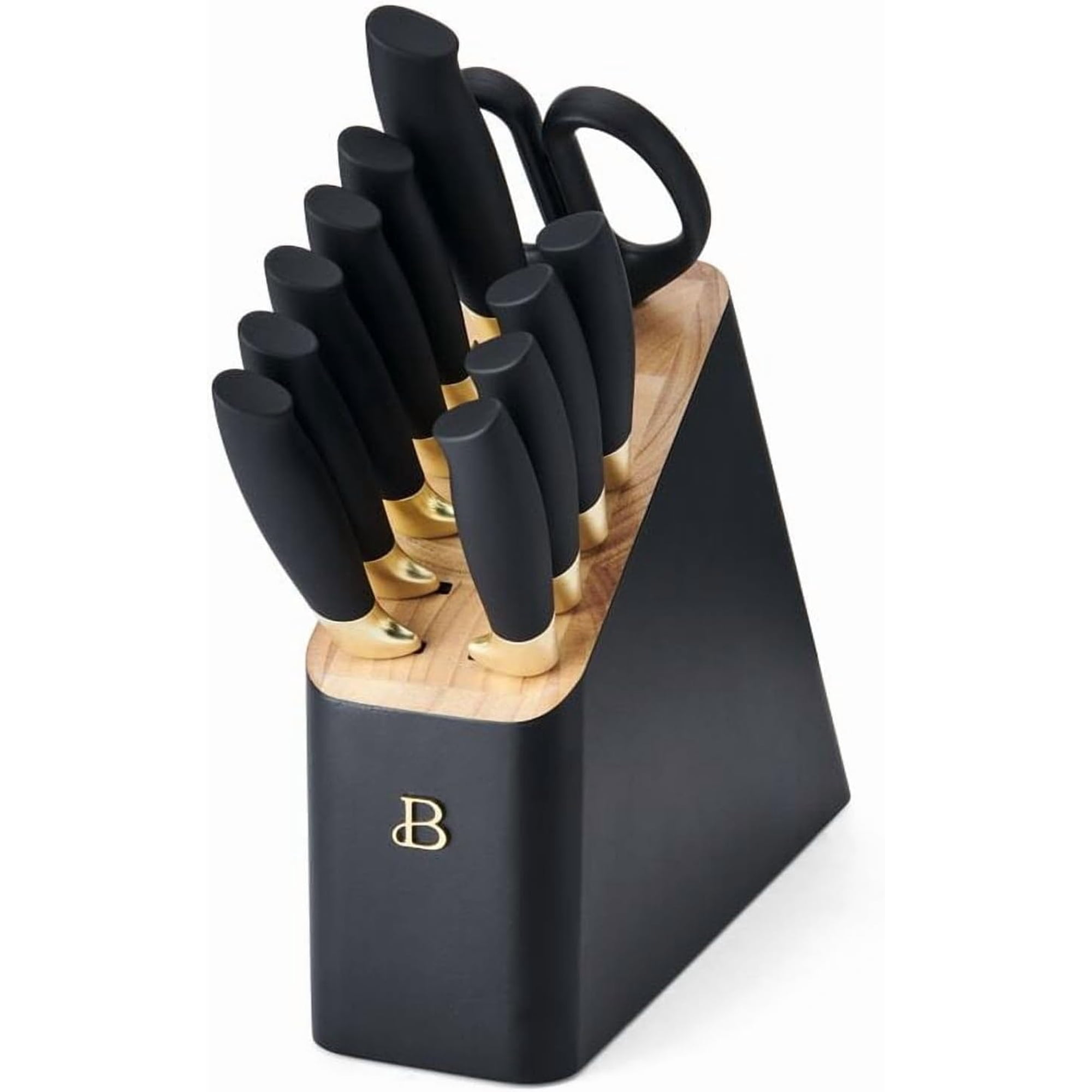 Beautiful 12 Piece Stainless Steel Knife Set Block Soft Grip Handles Black Sesame