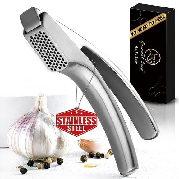 Gourmet Easy -No Peeling Required Stainless Steel Garlic Press with Detachable Handle for Fine Mincing - Premium Garlic Mincer Tool, Rust-Proof, Easy to Clean, Dishwasher Safe Garlic Crusher