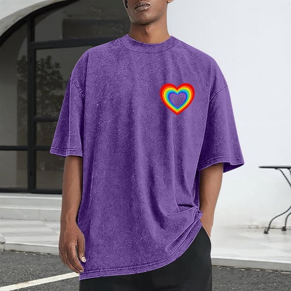 PNTUTB Valentine's Day Men's Fashion Printed Vintage-inspired Casual Round Neck Loose Short Sleeve T-shirt