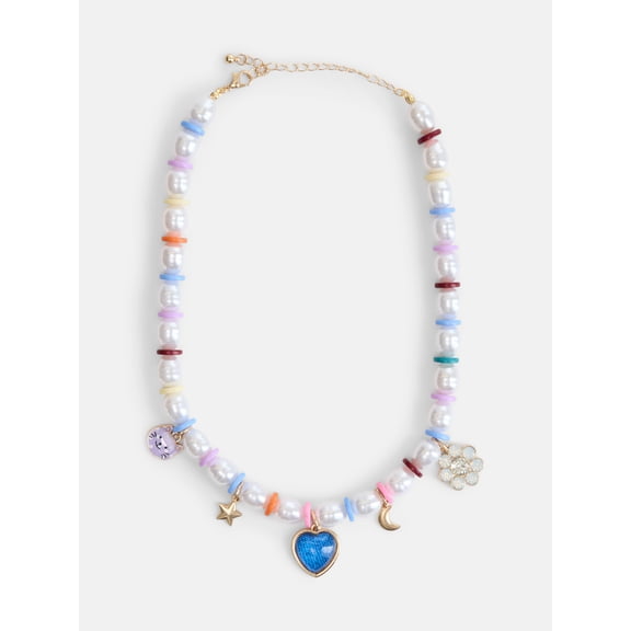 Wonder Nation Girls 1 Piece Multi Pearl Charm Necklace
