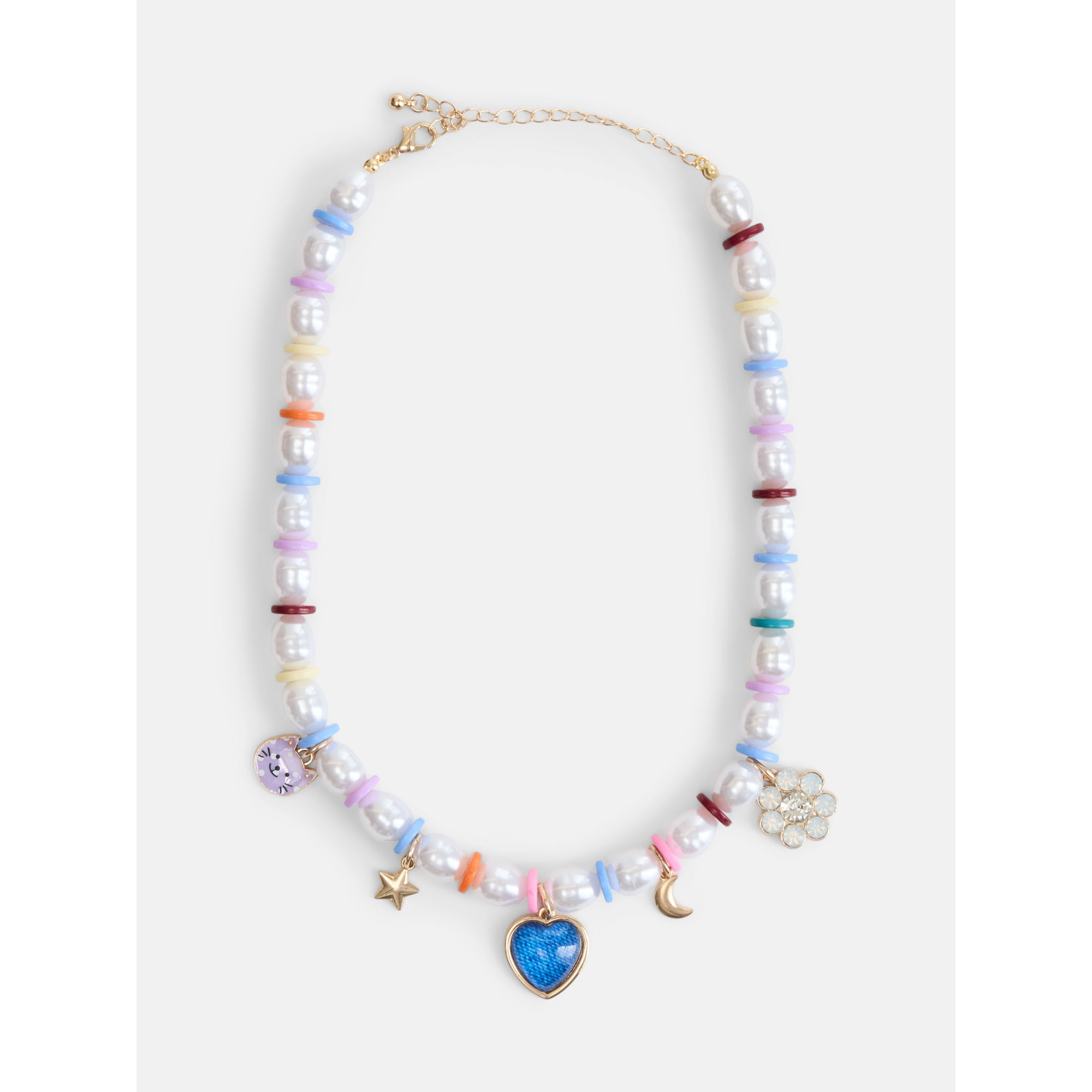 Wonder Nation Girls 1 Piece Multi Pearl Charm Necklace