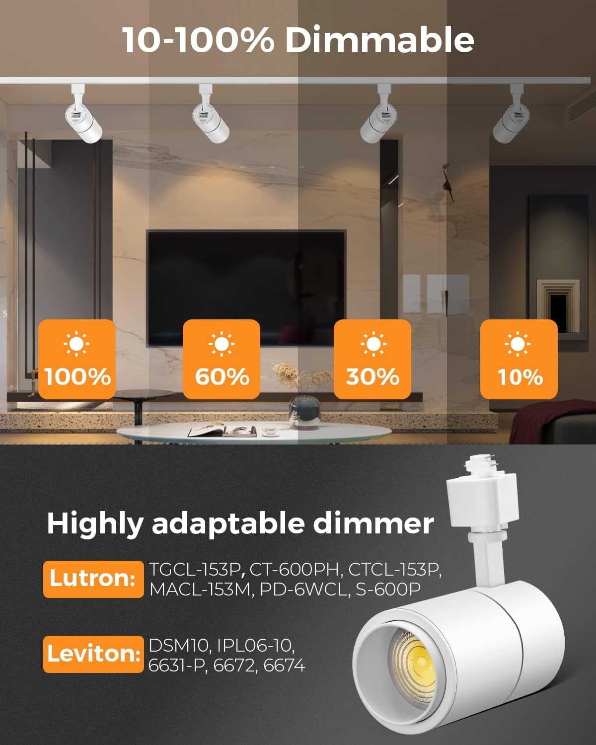 VANoopee 3-Color Zoomable 20W LED Track Lighting Heads H Type Track Light Heads Dimmable Bright Ceiling Spotlight Fixtures for Kitchen, 3000K 4000K 5000K Adjustable, CRI90+ 15°-60° 2000lm White 4 Pack