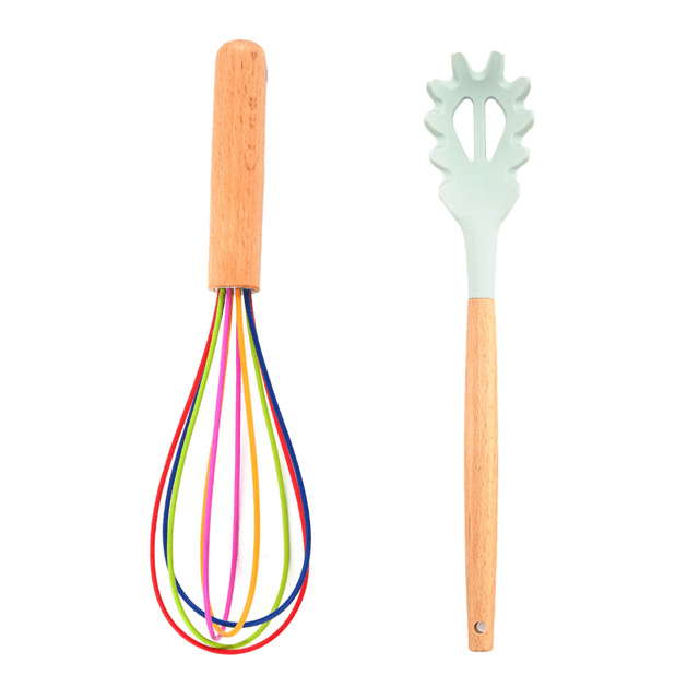 Juego de utensilios de cocina de silicona,Silicona de calidad alimentaria segura,Juego de utensilios de silicona antiadherente sin BPA,Mango de madera