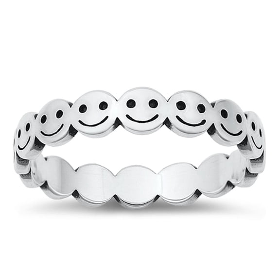 Smiley Happy Face Eternity Promise Ring .925 Sterling Silver Band Jewelry Female Male Unisex Size 7