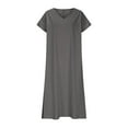 thumbnail image 4 of Admvng Dresses for Women Fashion V-Neck Loose Short Sleeve Solid Loose Split Long Vacation Dress S-2XL, 4 of 5