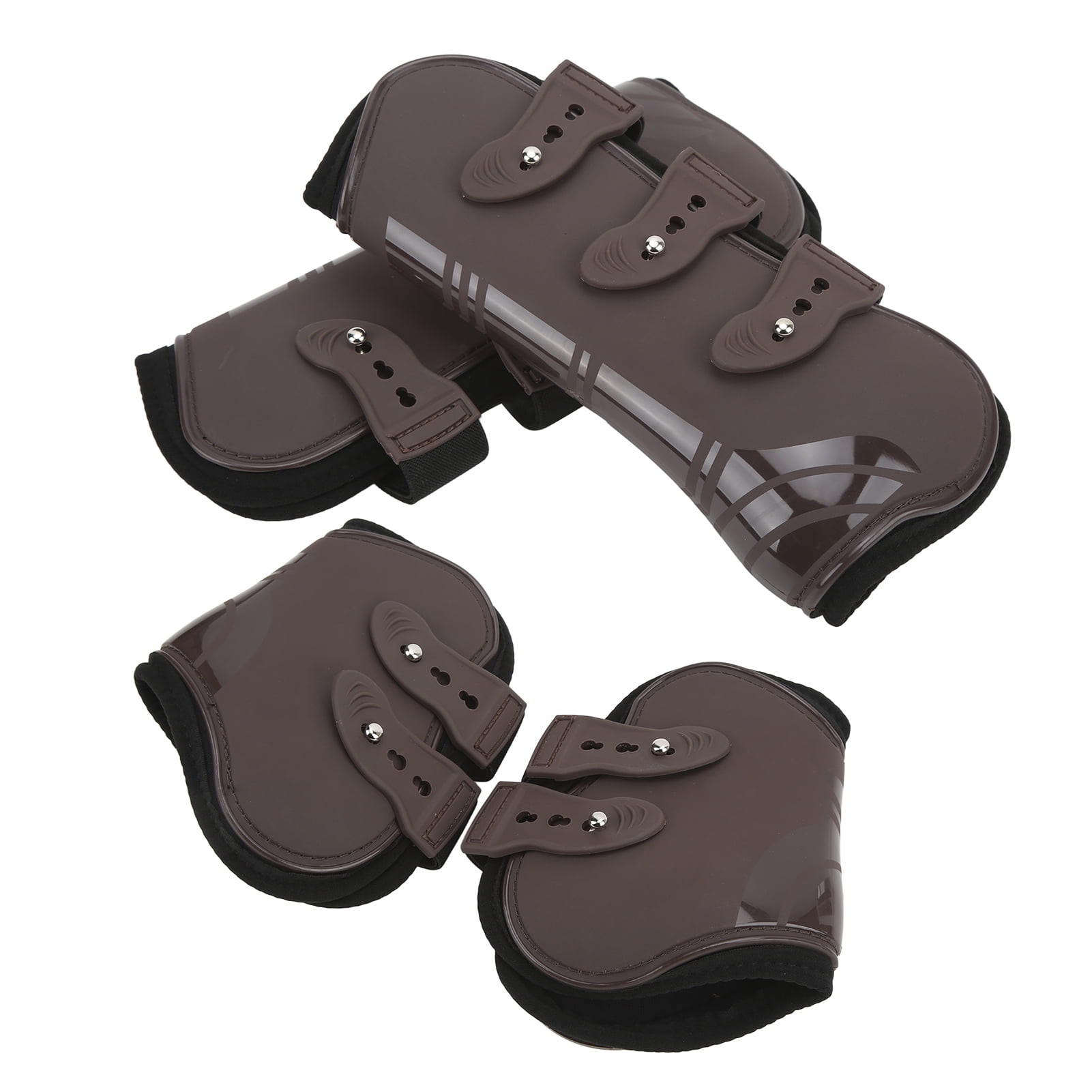 Riousery 4Pcs Horse Front Hind Leg Boots PU Neoprene Tendon Brace Guards Equestrian Protection Gear Brown M Size Set For Enhanced Care And Support During Training And Riding Activities Everyday Use