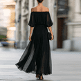 thumbnail image 4 of Women's Off The Shoulder Maxi Dress, Sexy Pleated Chiffon Evening Gown with High Slit, Elegant Puff Sleeve Formal Party Dress, 4 of 4