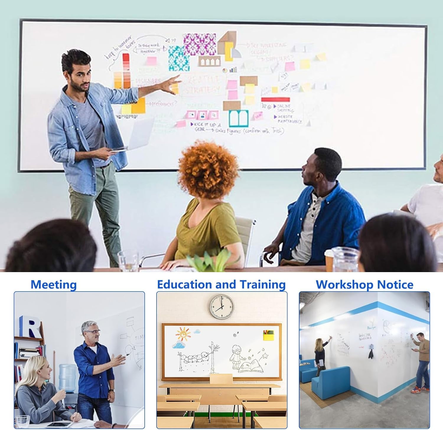 Magnetic Dry Erase Whiteboard Paper with Adhesive, 24" x 48" White Board Film for Wall, Easy to Write and Clean Dry Erase Board for Office, Classroom, Home, Include Marker, Magnetic Eraser and Magnet