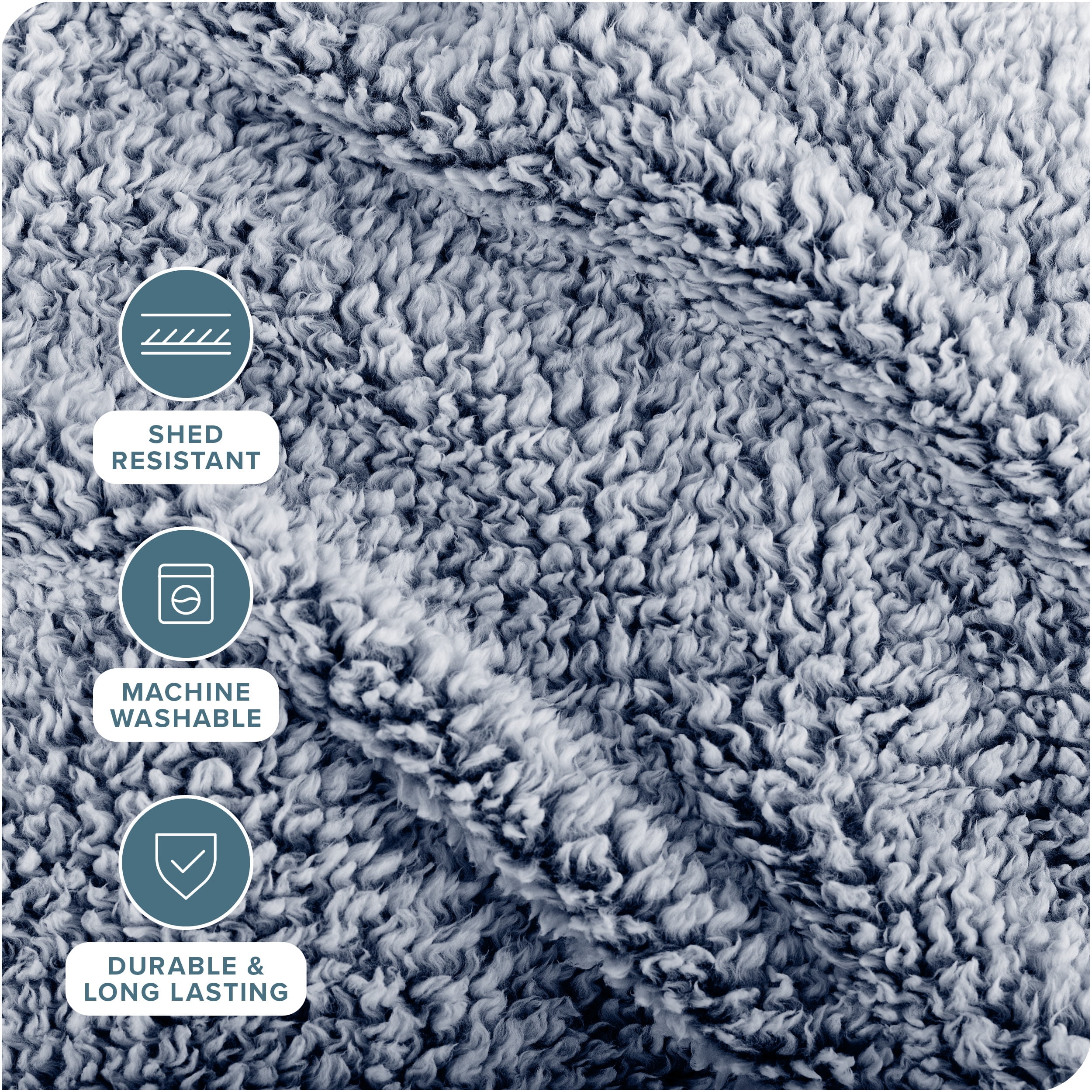 Bare Home Faux Shearling Blanket - Fluffy & Soft - Lightweight - King, Dark Blue - Tipped