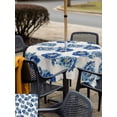 thumbnail image 5 of Outdoor Tablecloth with Umbrella Hole for Patio/Picnic/Party/Camping, Navy Blue Flower Waterproof Table Cloth Square Cover Washable, Indigo Blue Summer Rustic Vintage Beige (54"x 54"), 5 of 9