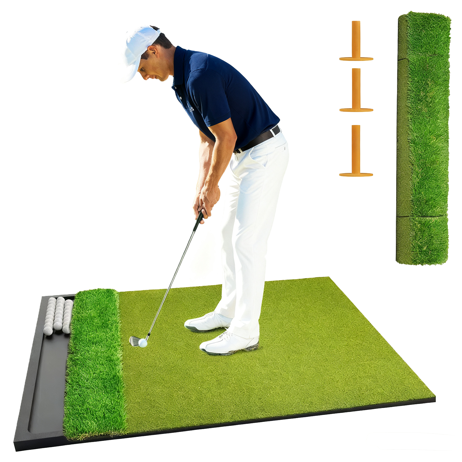 OKESAM  Golf Mat   Golf Hitting Mat Foldable Dual-Turf Built-in Ball Tray 5x4ft