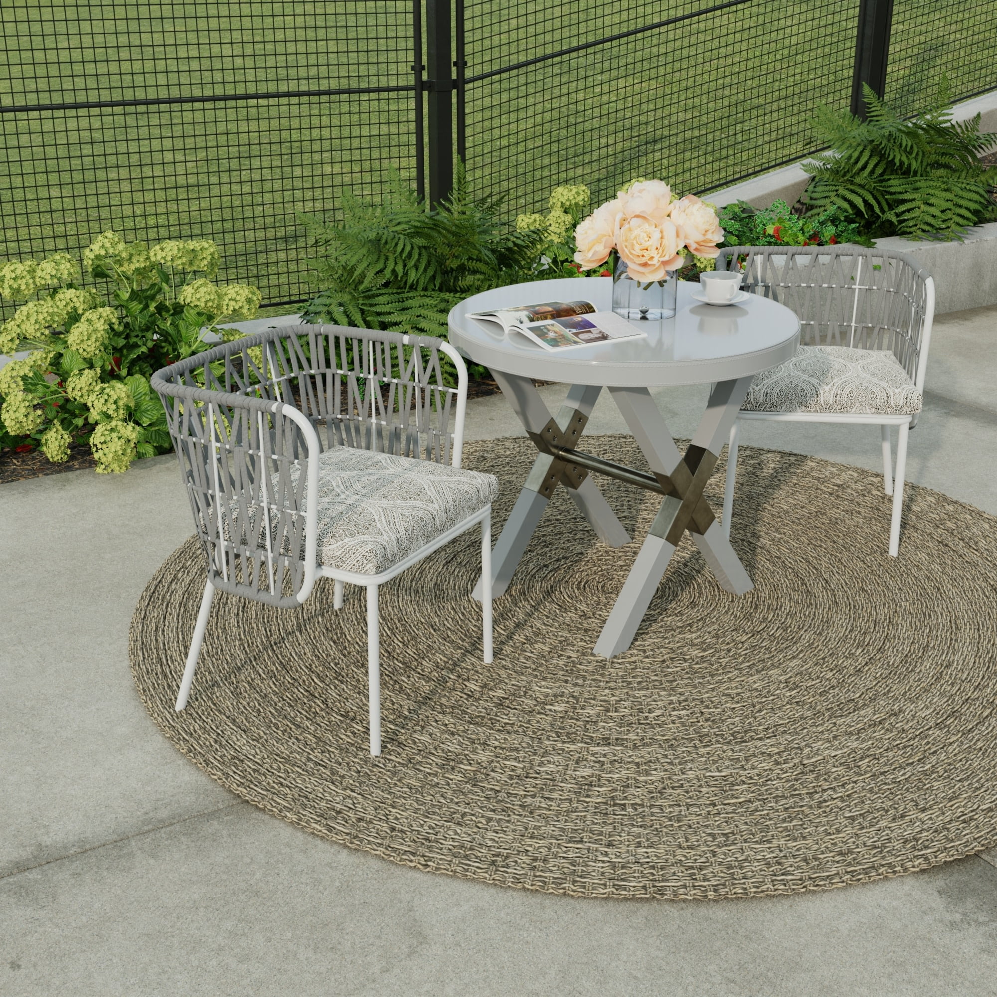 Jordan Manufacturing 20" x 18" Andorra Umber Brown Damask Rectangular Outdoor Chair Pad Seat Cushion with Ties (2 Pack)