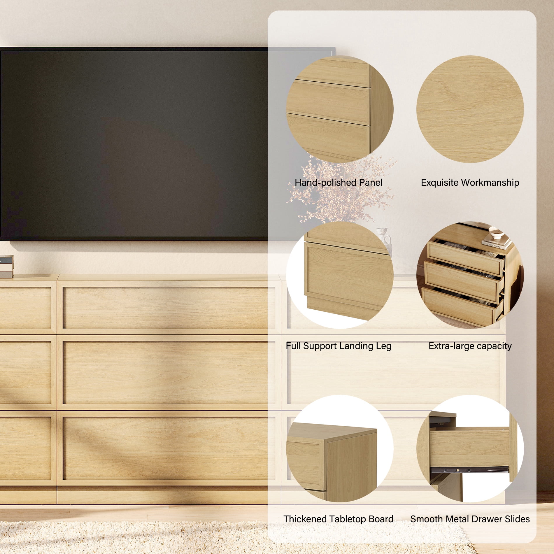 94.5" Modern Sideboard Buffet Cabinet with 9 Drawers, Multifunctional Sideboard with Large Storage and Adjustable Shelf