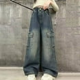 thumbnail image 6 of Gamivast Girls Jeans Size 5-15 Baggy Straight Wide Leg Cargo Pants with 4 Pockets Loose Y2K Elastic High Waist Wash Jean Youth Denim for Kids Winter Fall Fashion Sweatpants, 6 of 9
