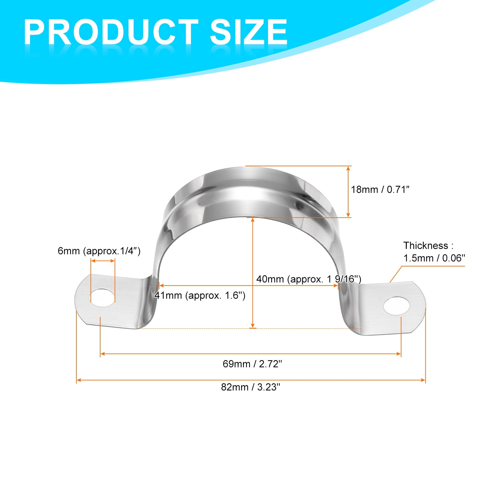 Uxcell 50pcs 1 9/16-Inch 40mm Conduit Clamps M40 U Tube Pipe Clamp Stainless Steel Rigid Pipe Strap Bracket