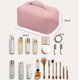 thumbnail image 2 of Bolsa de maquillaje Bolsa de cosméticos de viaje de gran capacidad, Bolsa de aseo Bolsa organizadora de maquillaje multifuncional de cuero impermeable portátil para mujeres y niñas (rosa)   JM, 2 of 5