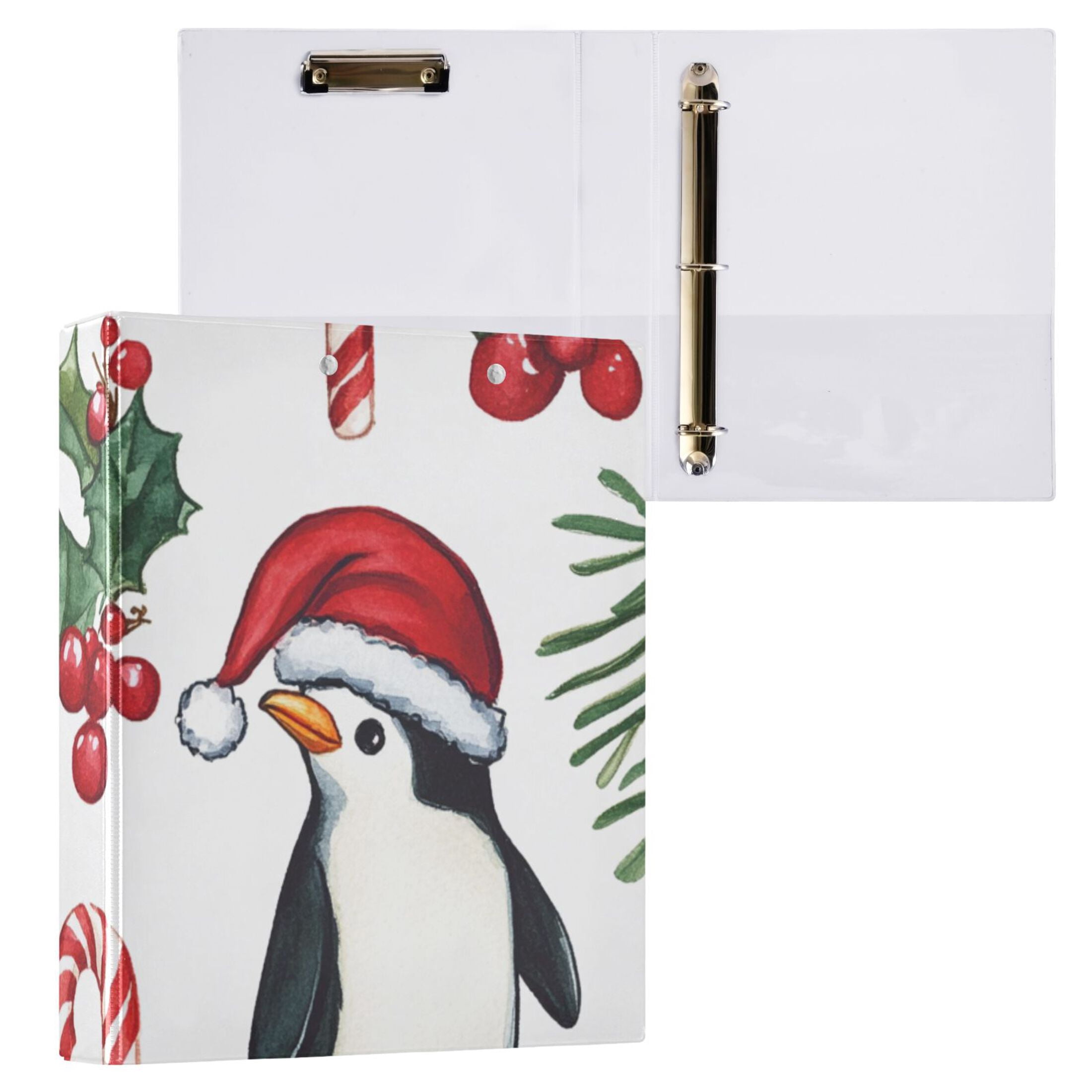 Christmas Penguins 3 Ring Binders 1.5 inch Hardcover File Folders with Interior Pockets A4 Size Organizer for School Office Hospital