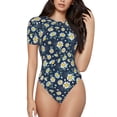 thumbnail image 2 of Fotbe Daisy Floral B Women's Crew Neck Short Sleeves Bodysuit Tops Round Neck Slim Sleeveless Soft Comfortable Basic-Small, 2 of 7