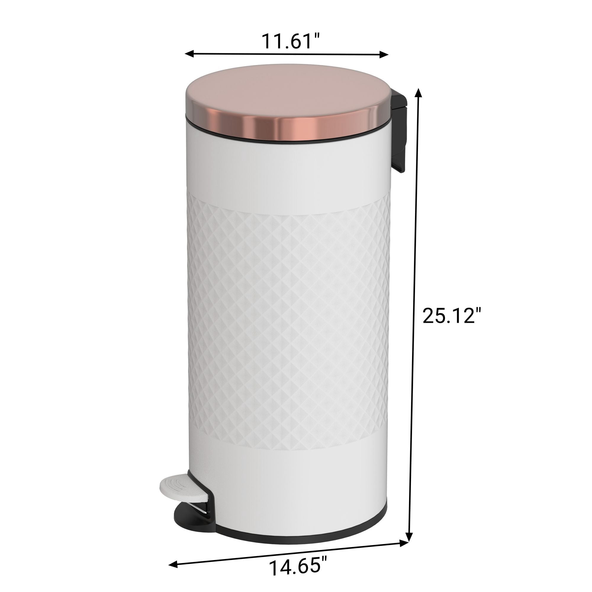 Innovaze 8 Gal. White Metal Round Shape Step-on Kitchen Trash Can with Diamond Body Design. Carbon Steel  White