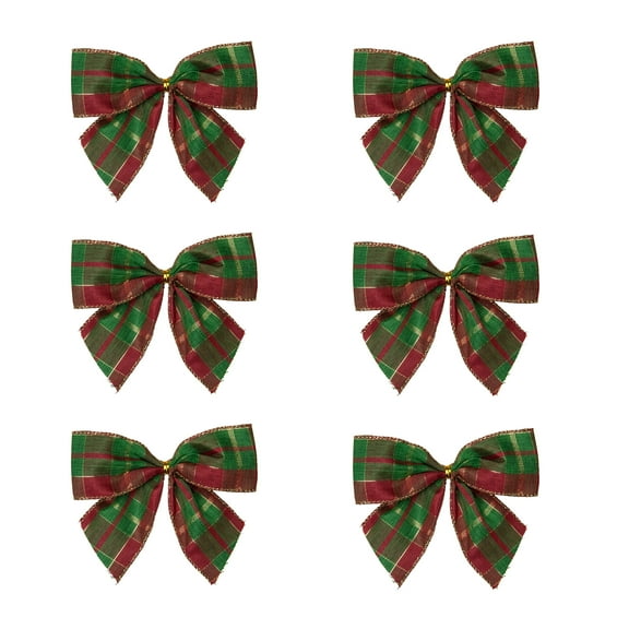 Northlight Plaid 2-Loop Christmas Bow Decorations - 5.5" - Red and Green - Pack of 6