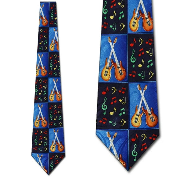 Guitar and Music Notes Panel Necktie Mens Tie by S